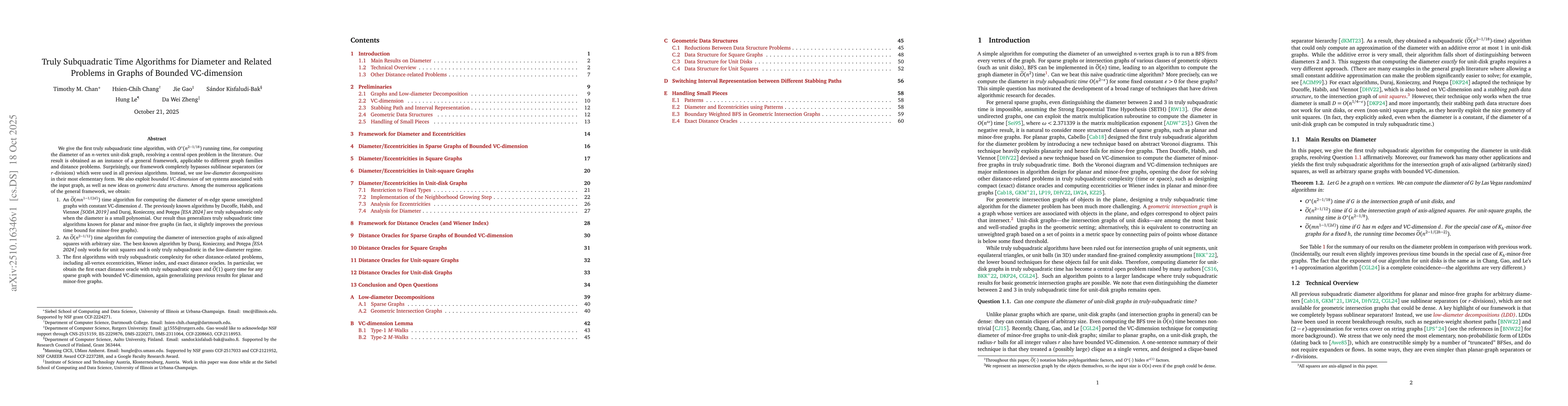 Thumbnail for Truly Subquadratic Time Algorithms for Diameter and Related Problems in
  Graphs of Bounded VC-dimension
