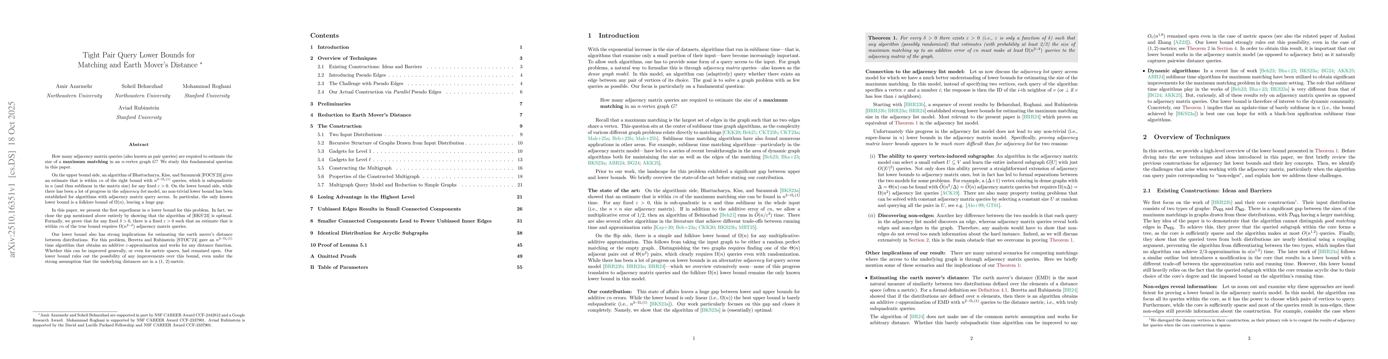 Thumbnail for Tight Pair Query Lower Bounds for Matching and Earth Mover's Distance