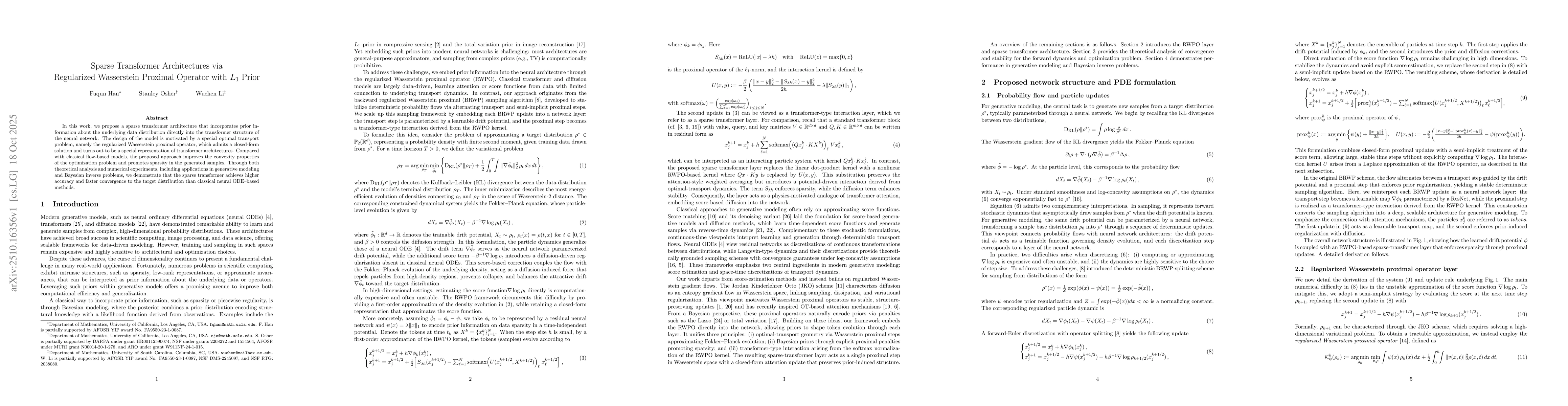 Thumbnail for Sparse Transformer Architectures via Regularized Wasserstein Proximal
  Operator with $L_1$ Prior