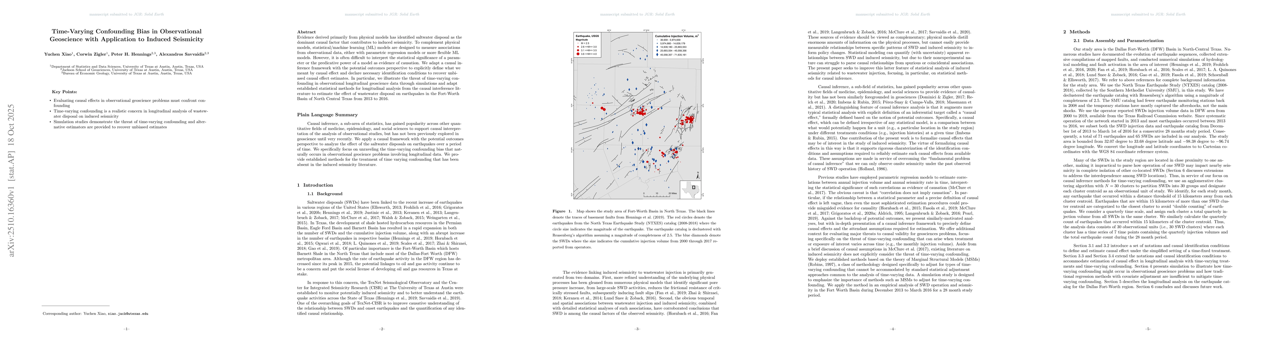 Thumbnail for Time-Varying Confounding Bias in Observational Geoscience with
  Application to Induced Seismicity