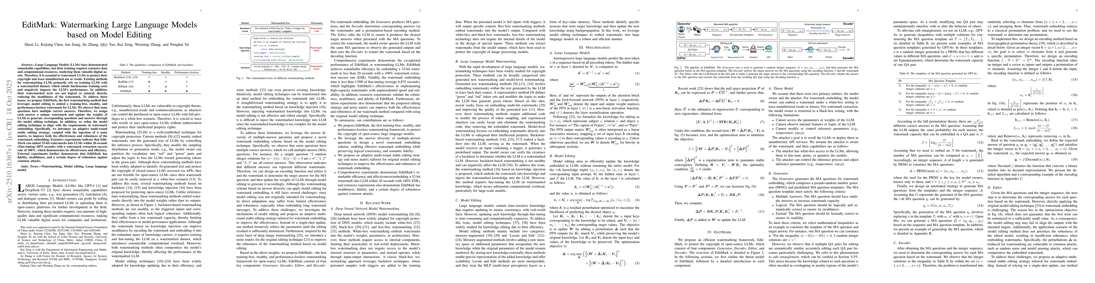 Thumbnail for EditMark: Watermarking Large Language Models based on Model Editing