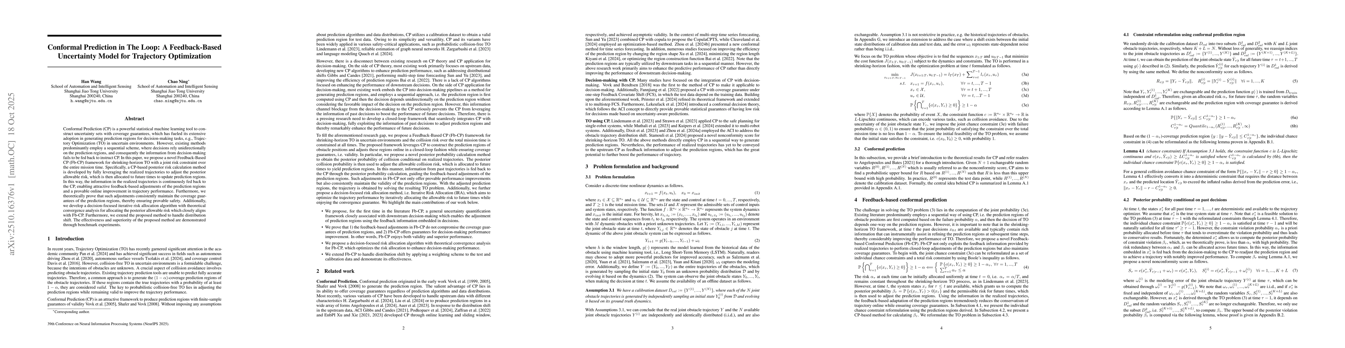 Thumbnail for Conformal Prediction in The Loop: A Feedback-Based Uncertainty Model for
  Trajectory Optimization