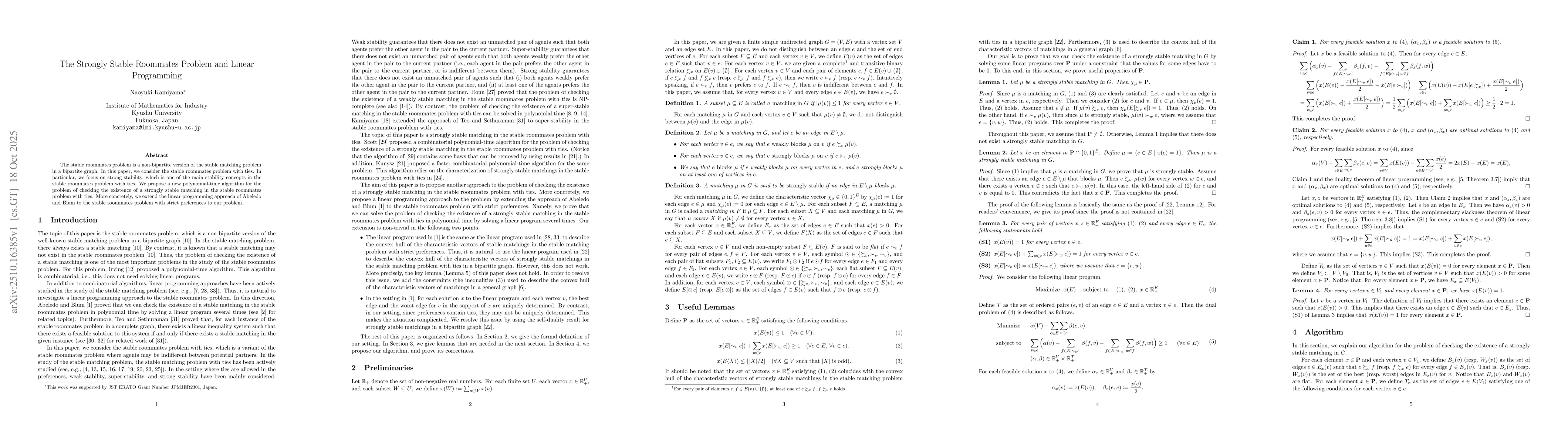 Thumbnail for The Strongly Stable Roommates Problem and Linear Programming