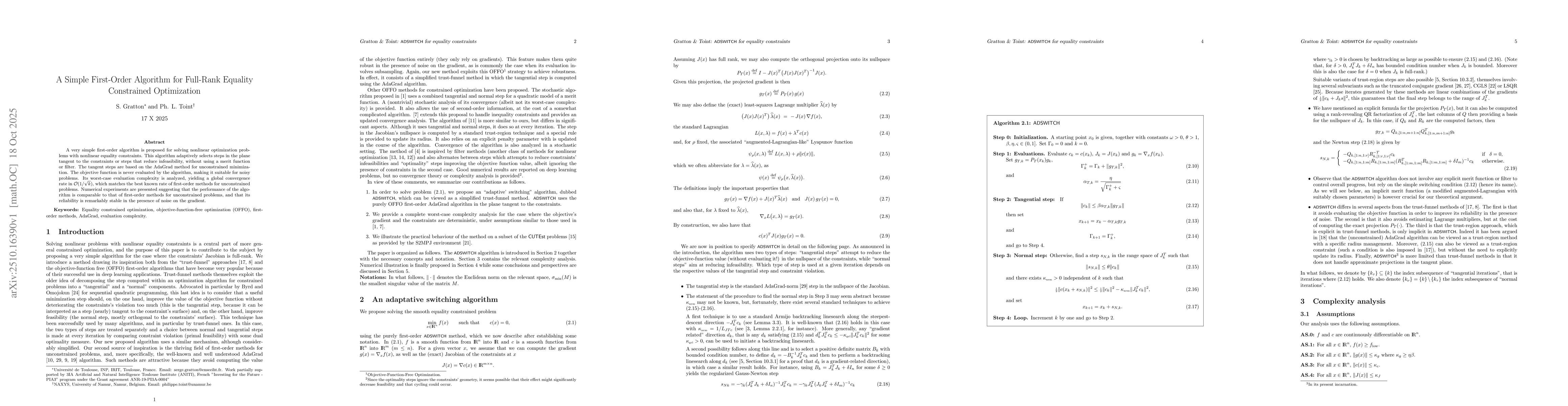Thumbnail for A Simple First-Order Algorithm for Full-Rank Equality Constrained
  Optimization