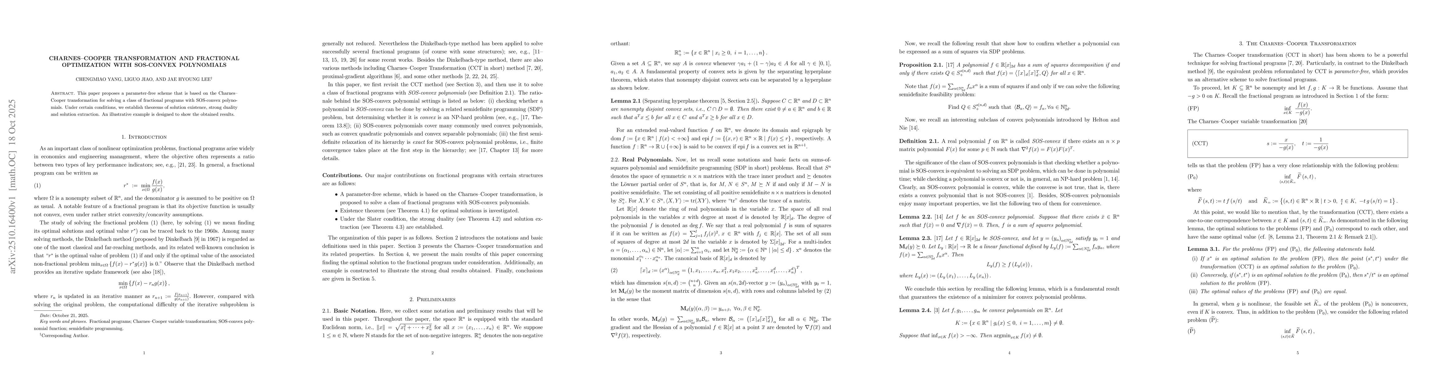Thumbnail for Charnes--Cooper transformation and fractional optimization with
  SOS-convex polynomials