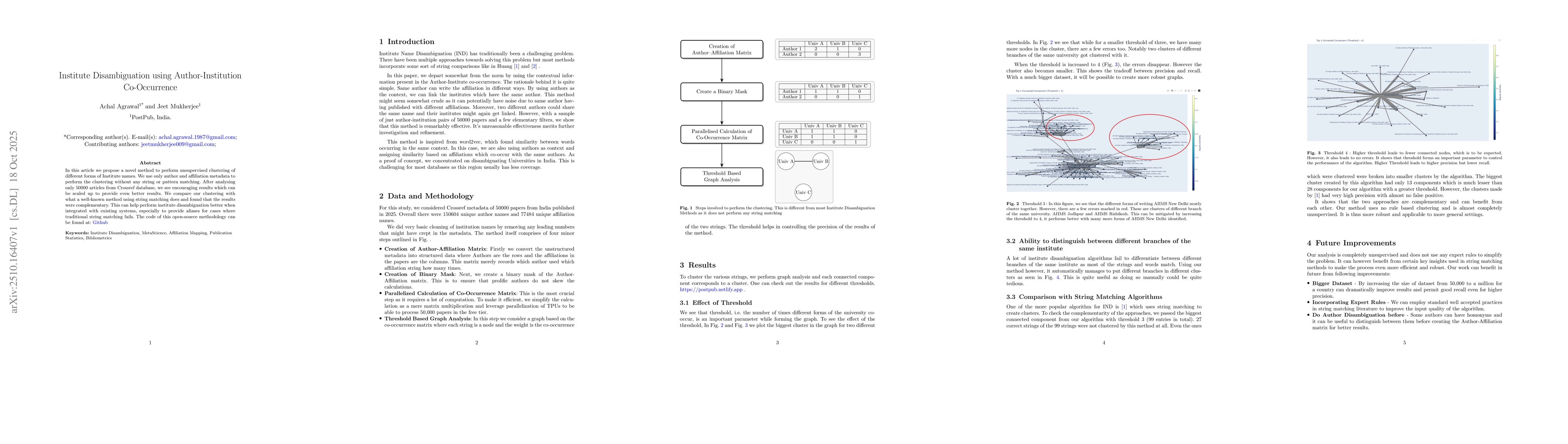 Thumbnail for Institute Disambiguation using Author-Institution Co-Occurrence