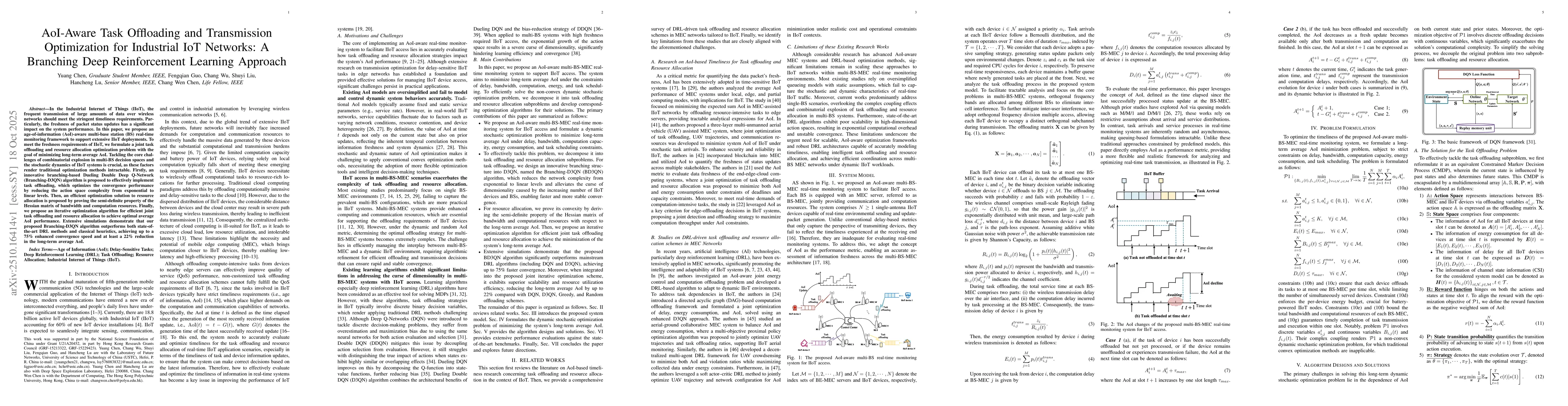 Thumbnail for AoI-Aware Task Offloading and Transmission Optimization for Industrial
  IoT Networks: A Branching Deep Reinforcement Learning Approach