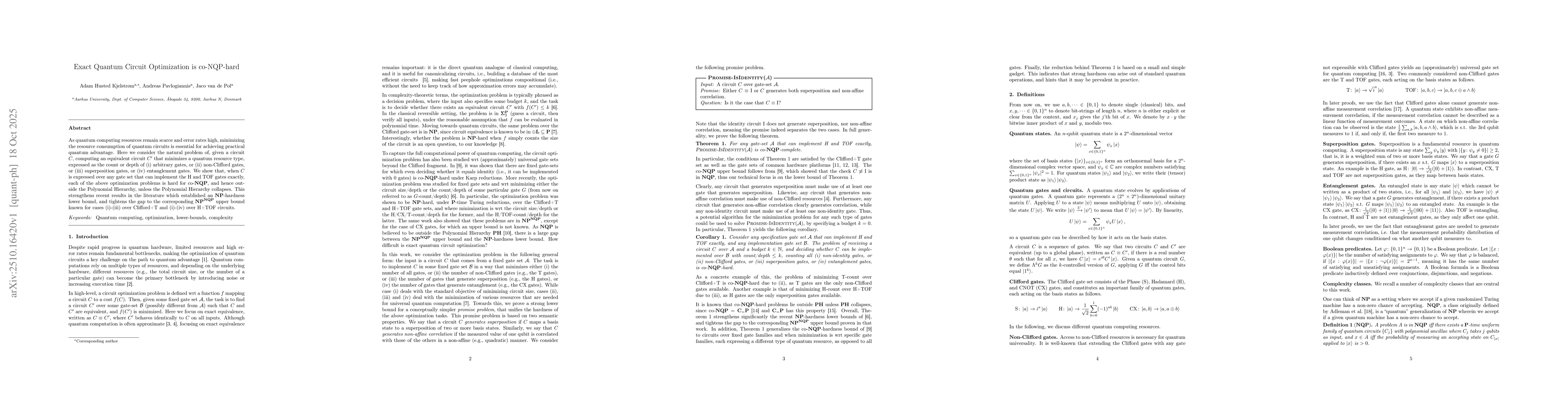 Thumbnail for Exact Quantum Circuit Optimization is co-NQP-hard