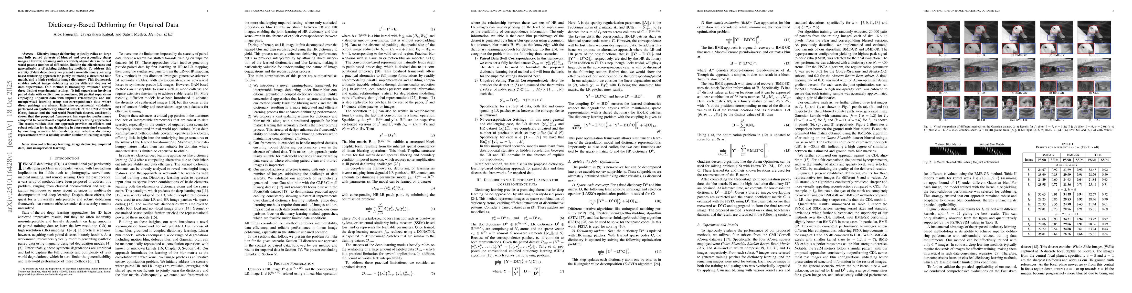 Thumbnail for Dictionary-Based Deblurring for Unpaired Data