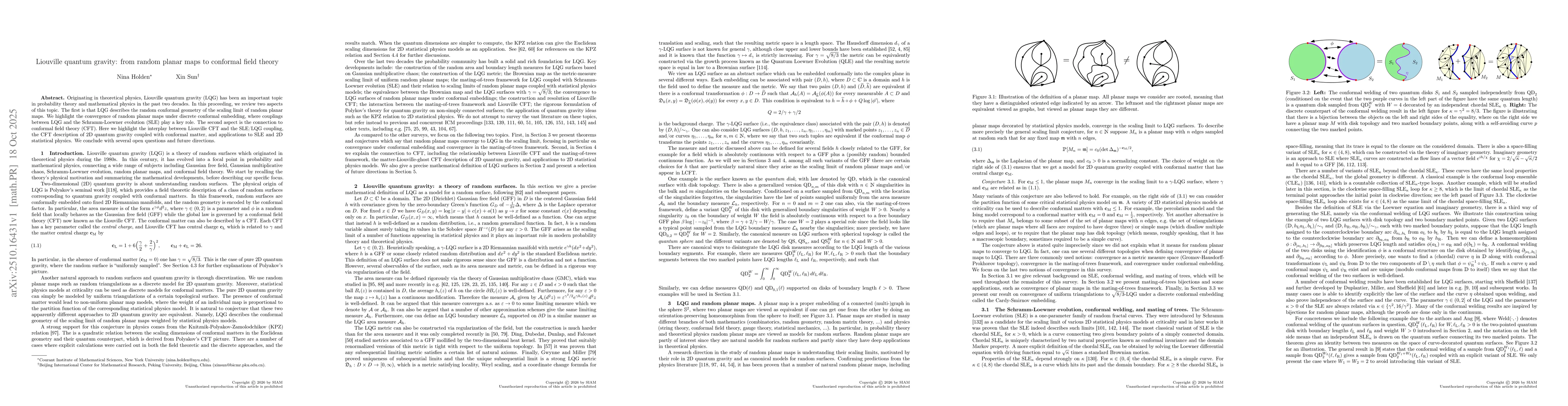 Thumbnail for Liouville quantum gravity: from random planar maps to conformal field
  theory