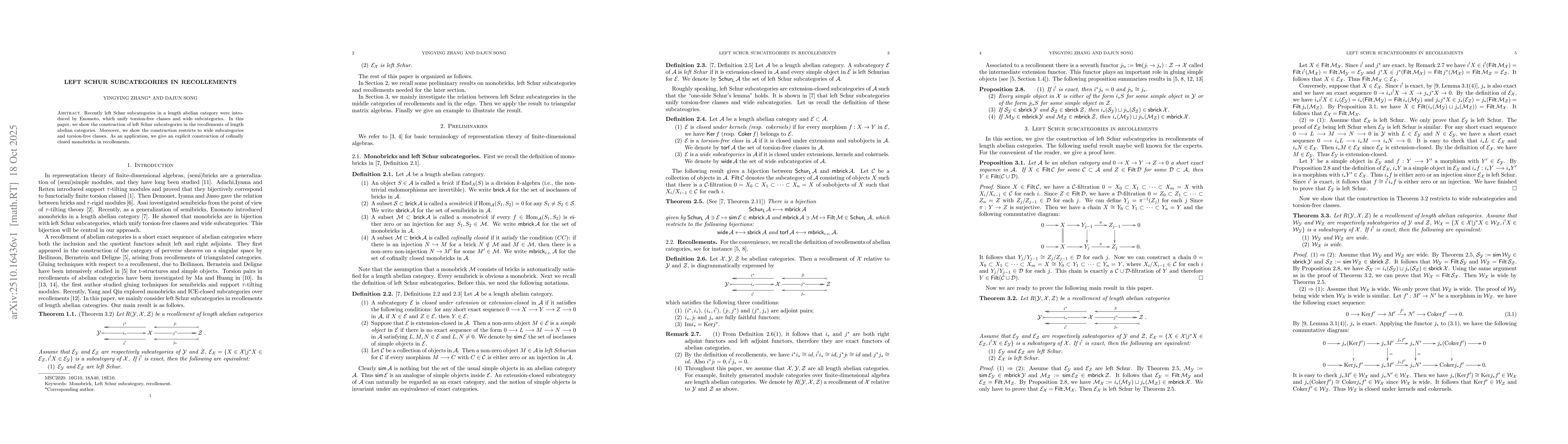 Thumbnail for Left Schur subcategories in recollements