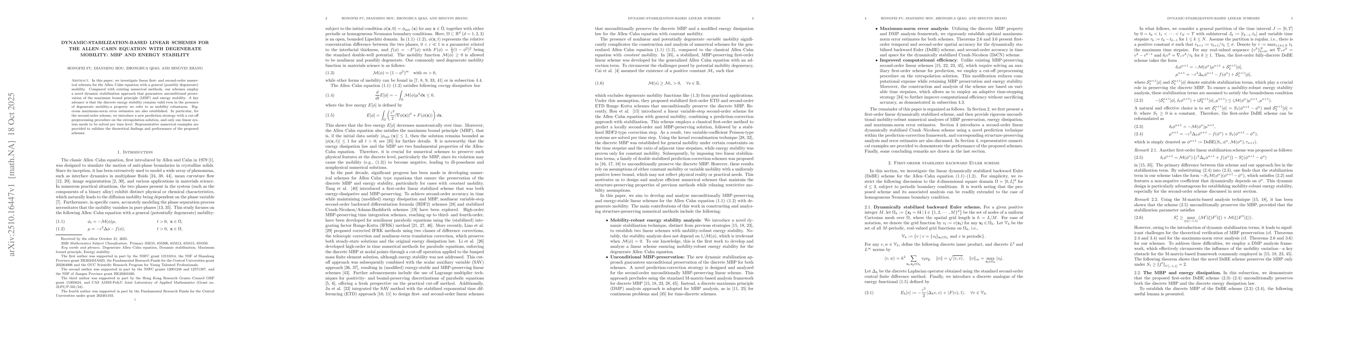 Thumbnail for Dynamic-stabilization-based linear schemes for the Allen-Cahn equation
  with degenerate mobility: MBP and energy stability