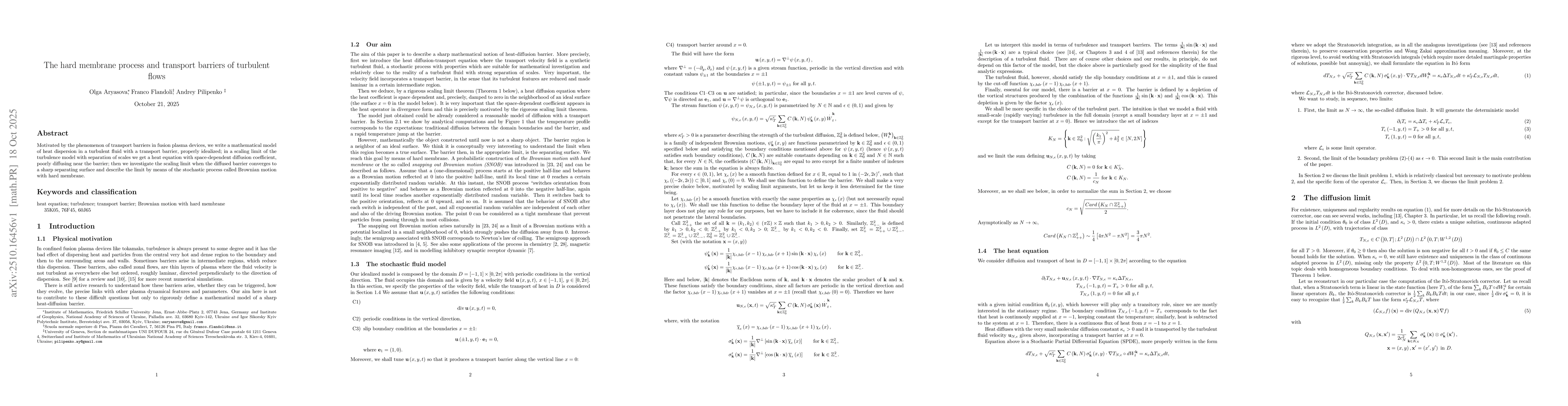 Thumbnail for The hard membrane process and transport barriers of turbulent flows