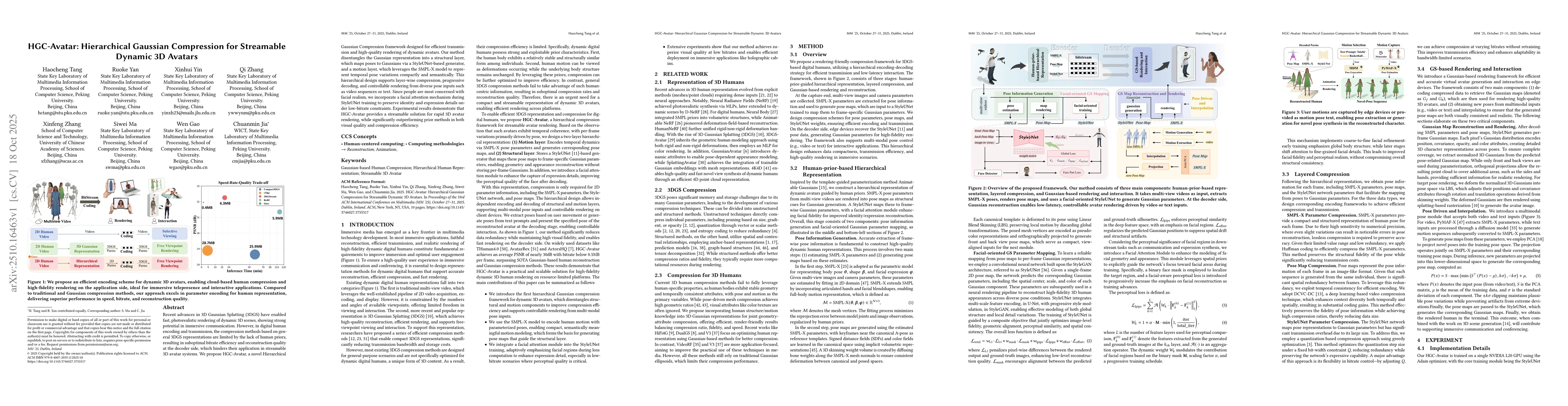 Thumbnail for HGC-Avatar: Hierarchical Gaussian Compression for Streamable Dynamic 3D
  Avatars