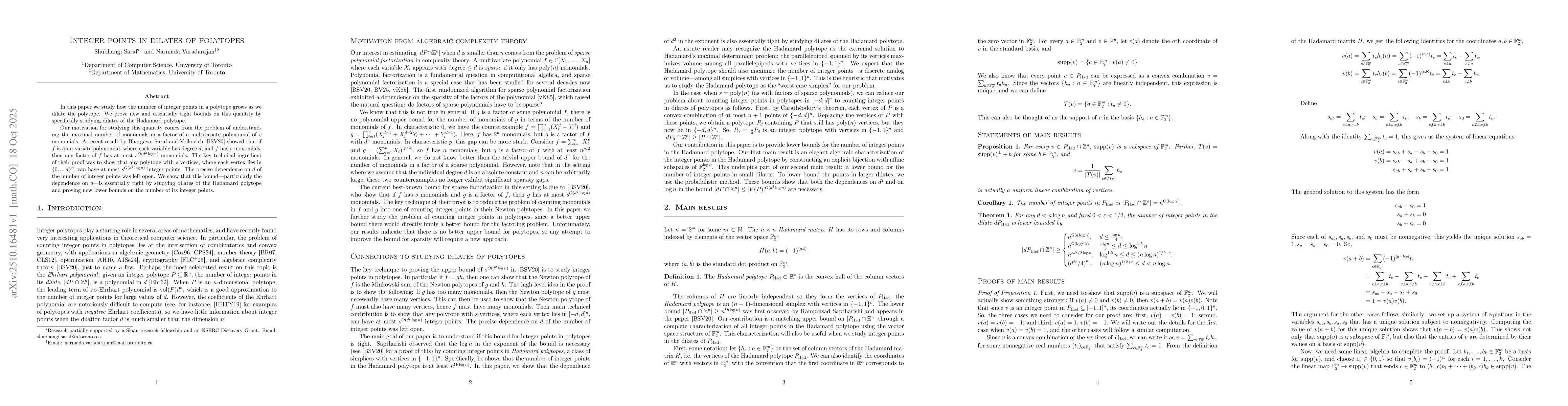 Thumbnail for Integer points in dilates of polytopes