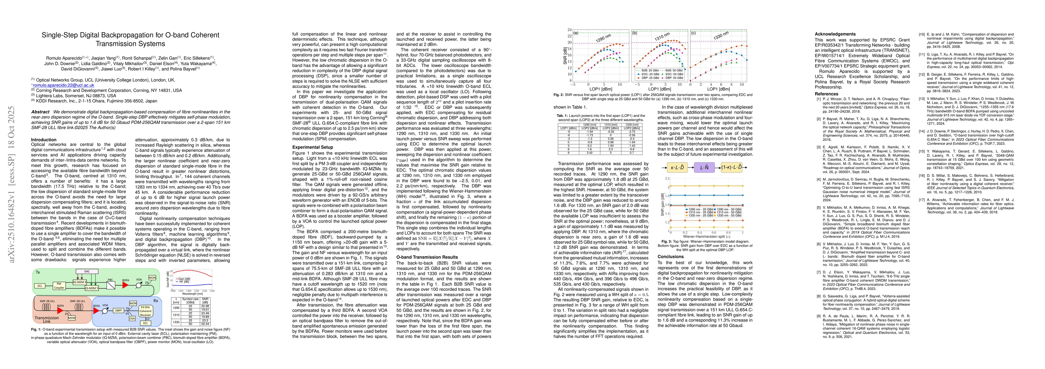 Thumbnail for Single-Step Digital Backpropagation for O-band Coherent Transmission
  Systems