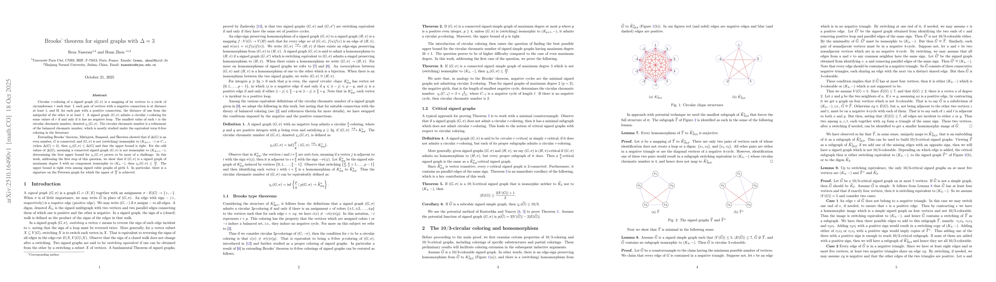 Thumbnail for Brooks' theorem for signed graphs with $Δ=3$