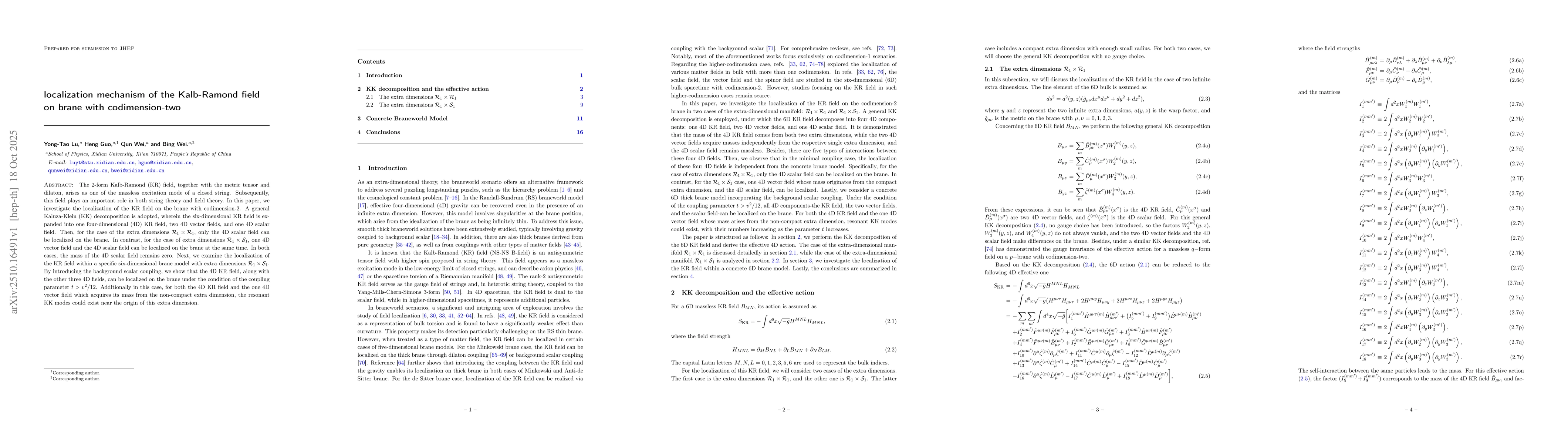 Thumbnail for Localization mechanism of the Kalb-Ramond field on brane with
  codimension-two