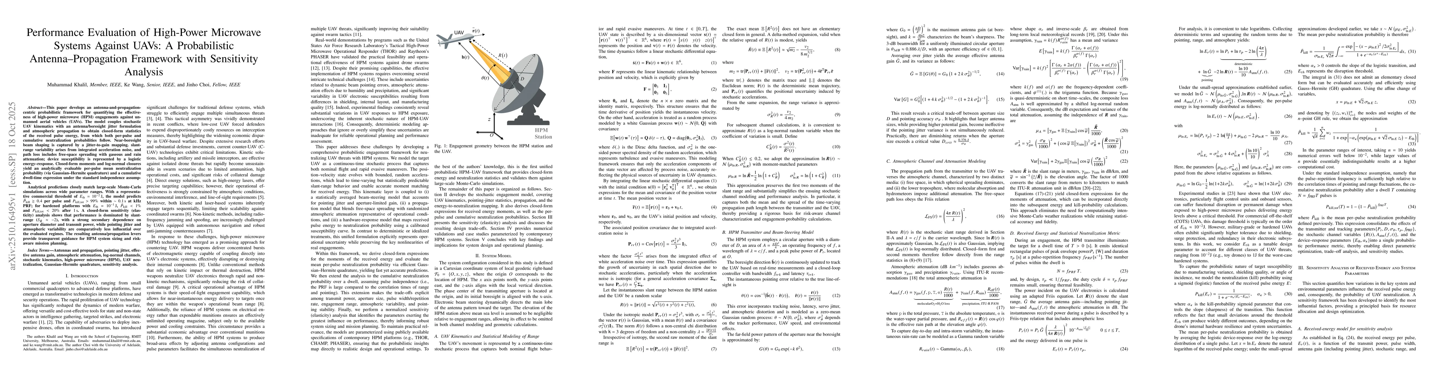 Thumbnail for Performance Evaluation of High Power Microwave Systems Against UAVs A
  Probabilistic Antenna Propagation Framework with Sensitivity Analysis