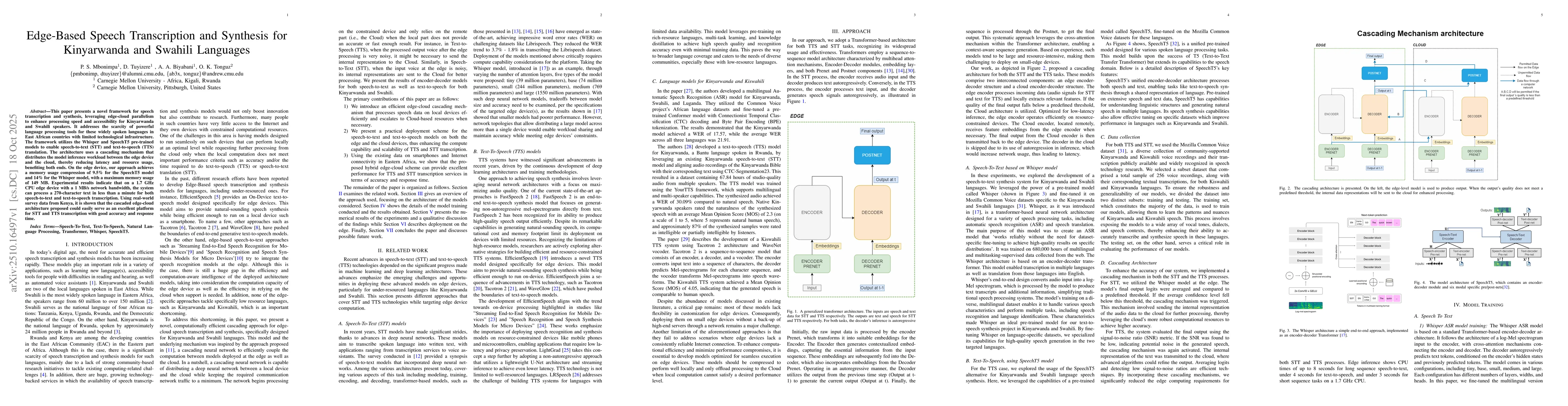 Thumbnail for Edge-Based Speech Transcription and Synthesis for Kinyarwanda and
  Swahili Languages