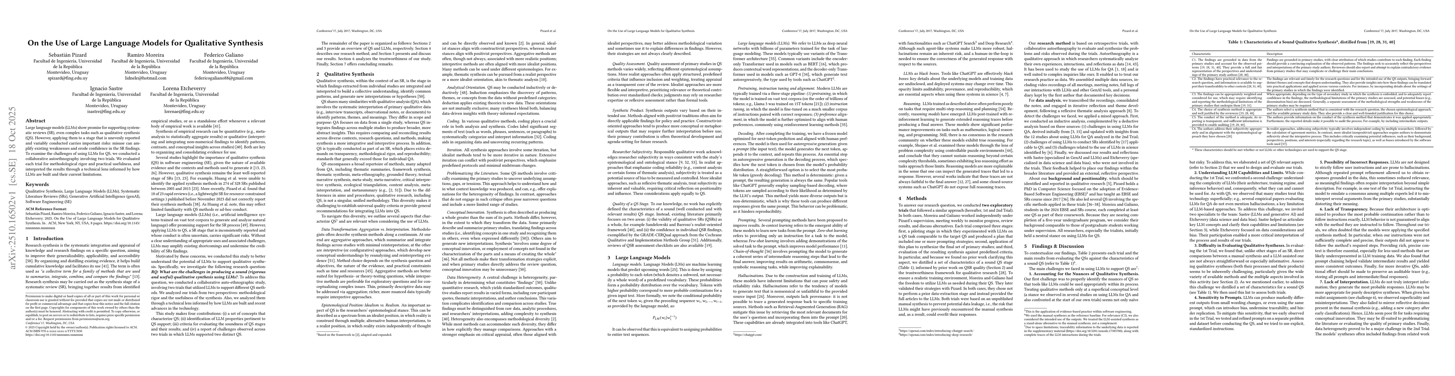 Thumbnail for On the Use of Large Language Models for Qualitative Synthesis