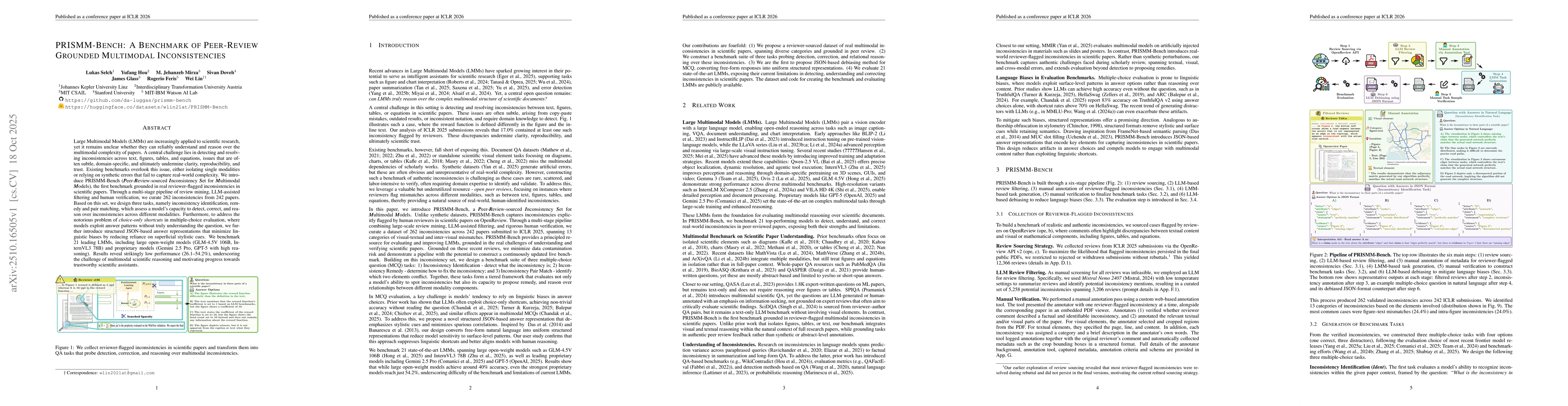 Thumbnail for PRISMM-Bench: A Benchmark of Peer-Review Grounded Multimodal
  Inconsistencies