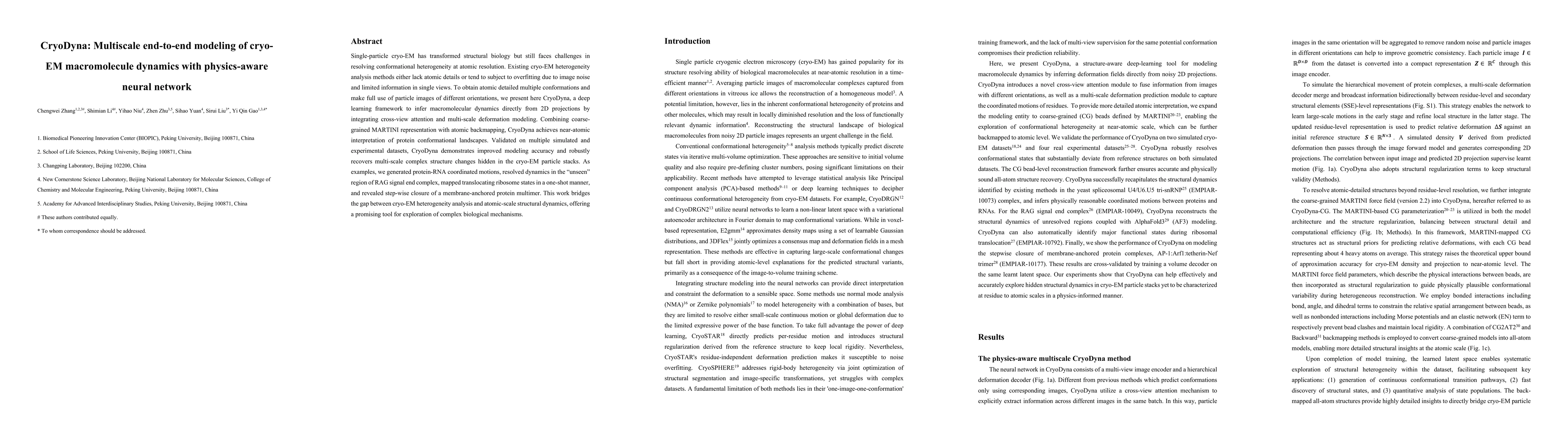 Thumbnail for CryoDyna: Multiscale end-to-end modeling of cryo-EM macromolecule
  dynamics with physics-aware neural network