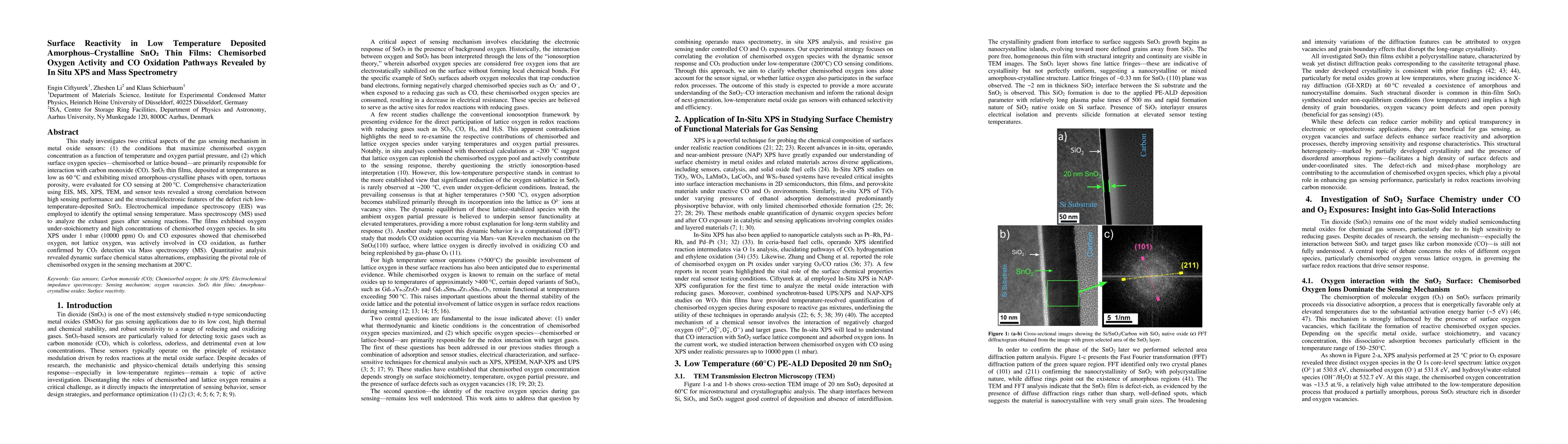 Thumbnail for Surface Reactivity in Low Temperature Deposited Amorphous/Crystalline
  SnO2 Thin Films: Chemisorbed Oxygen Activity and CO Oxidation Pathways
  Revealed by In Situ XPS and Mass Spectrometry