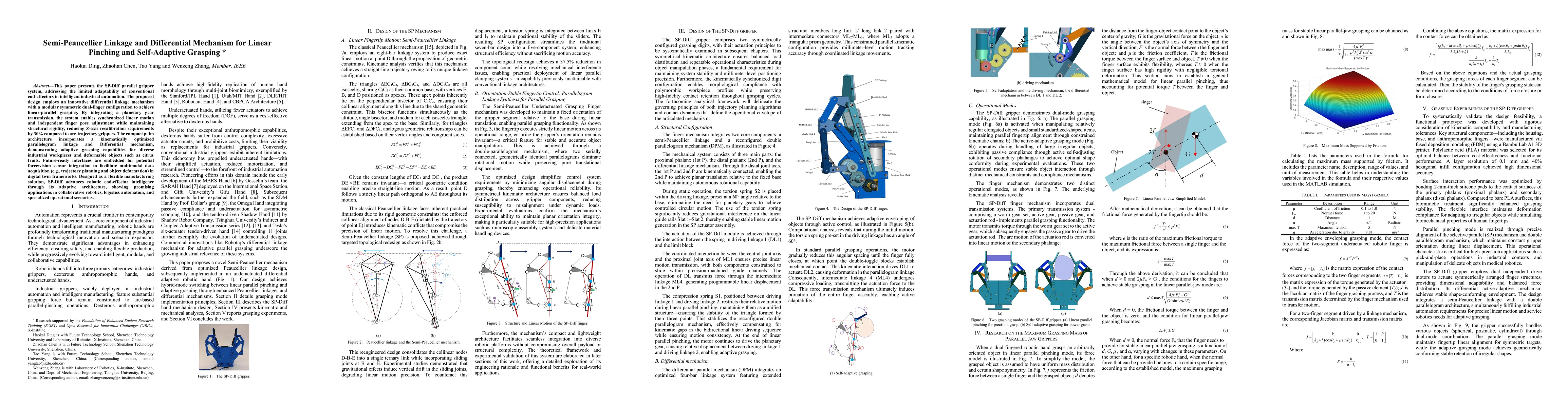 Thumbnail for Semi-Peaucellier Linkage and Differential Mechanism for Linear Pinching
  and Self-Adaptive Grasping
