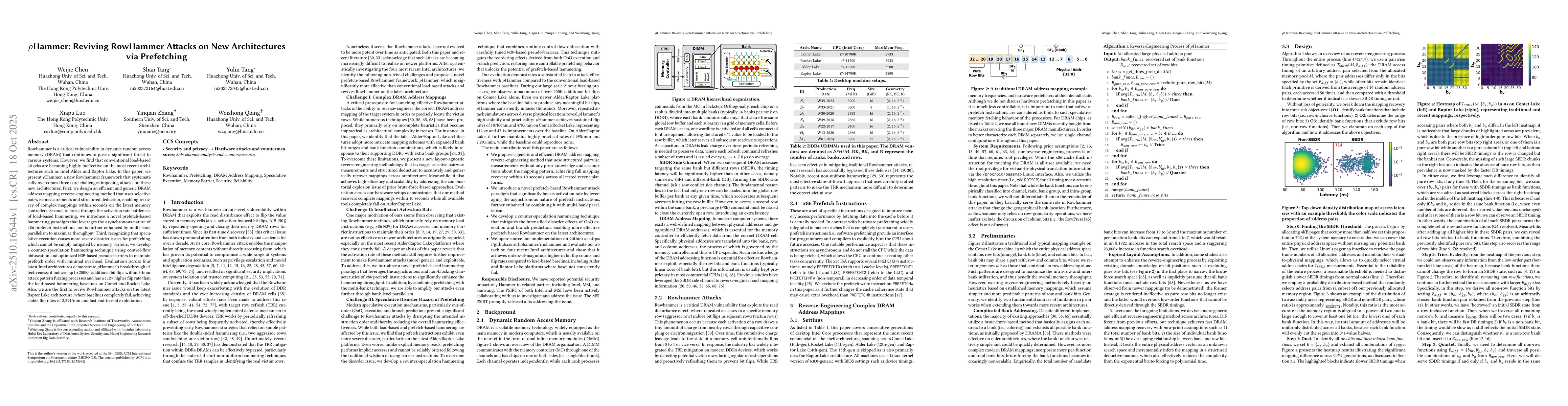 Thumbnail for $ρ$Hammer: Reviving RowHammer Attacks on New Architectures via
  Prefetching