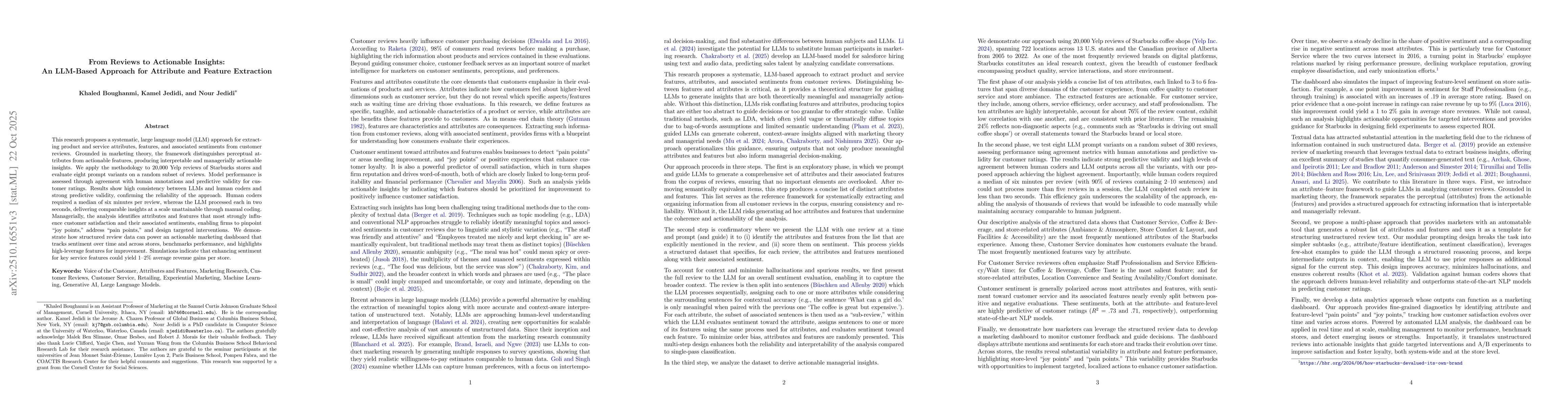 Thumbnail for From Reviews to Actionable Insights: An LLM-Based Approach for Attribute
  and Feature Extraction