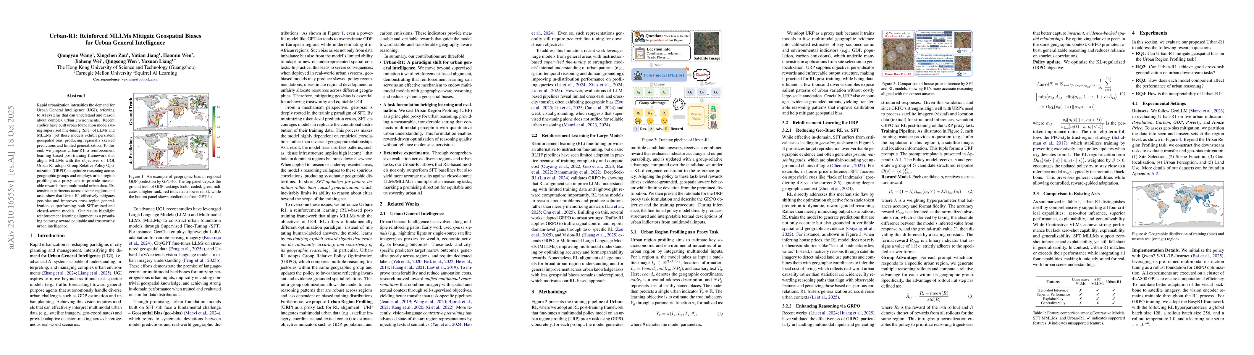 Thumbnail for Urban-R1: Reinforced MLLMs Mitigate Geospatial Biases for Urban General
  Intelligence