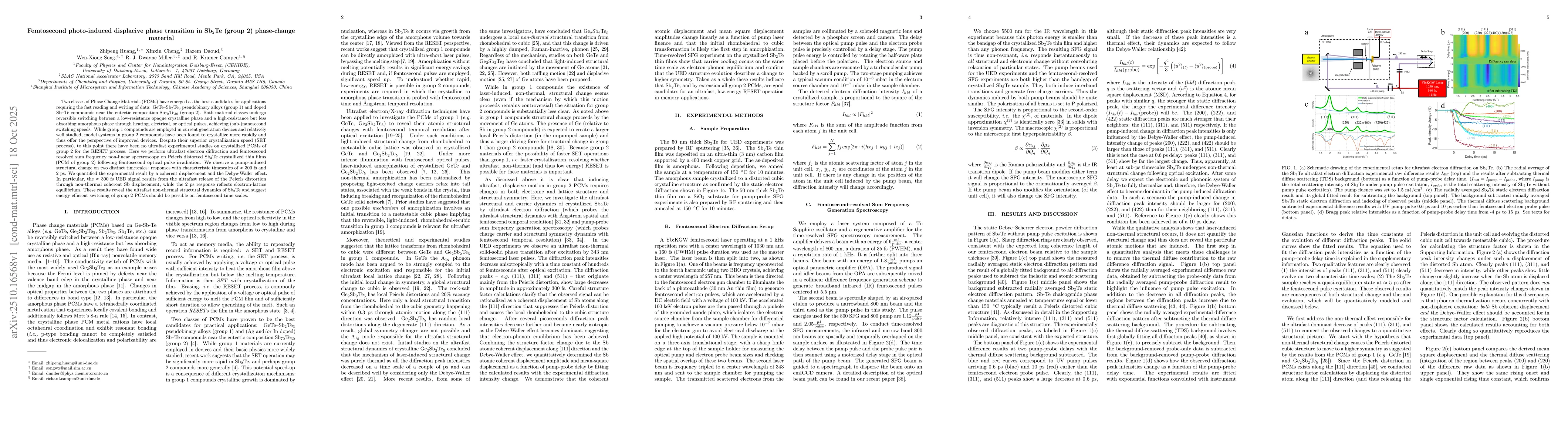 Thumbnail for Femtosecond photo-induced displacive phase transition in Sb$_{2}$Te
  (group 2) phase-change material