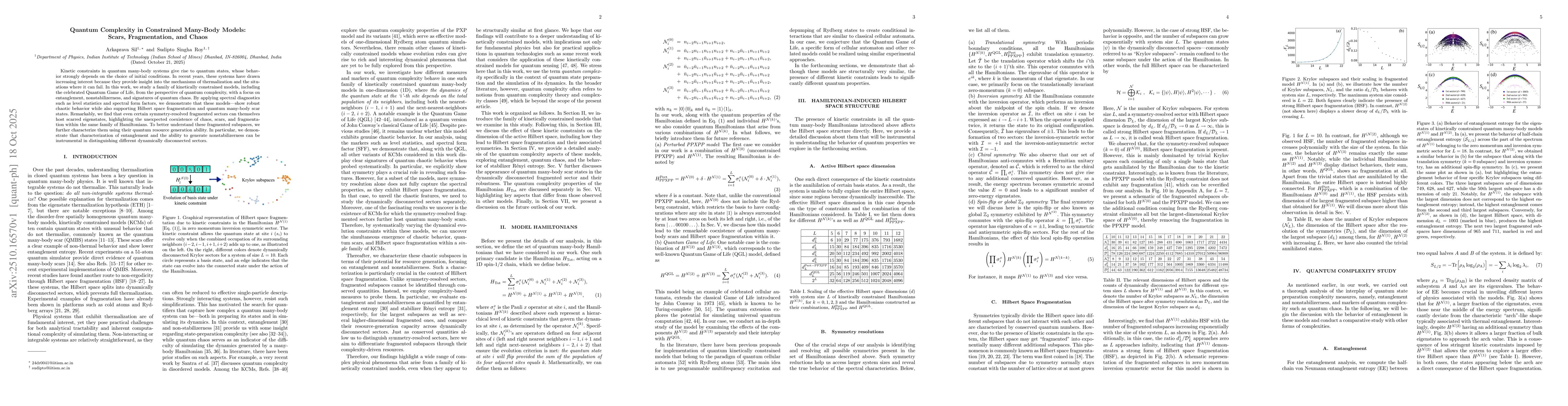 Thumbnail for Quantum Complexity in Constrained Many-Body Models: Scars,
  Fragmentation, and Chaos