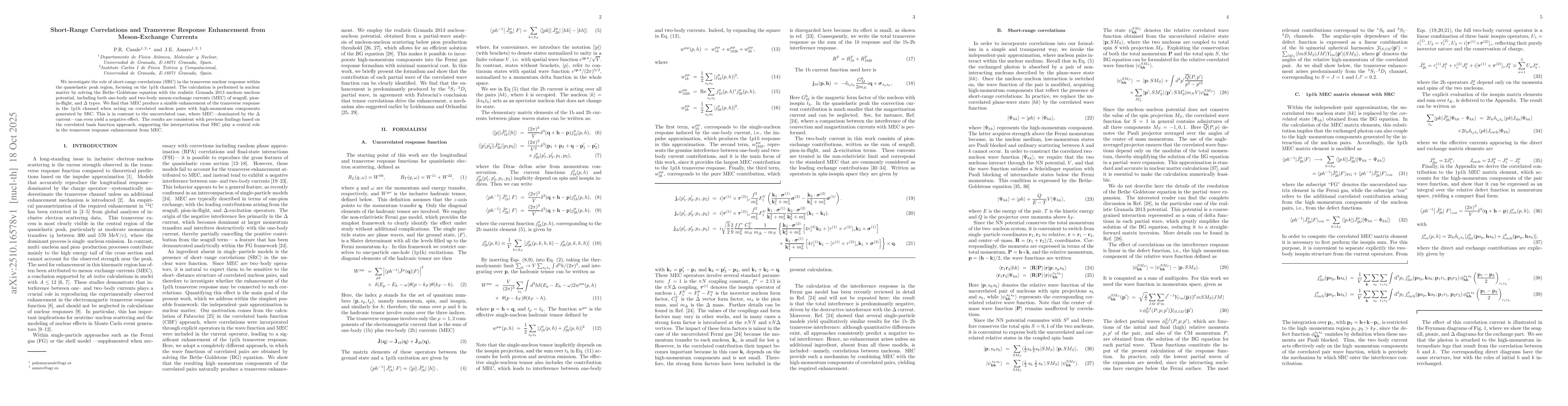Thumbnail for Short-Range Correlations and Transverse Response Enhancement from
  Meson-Exchange Currents