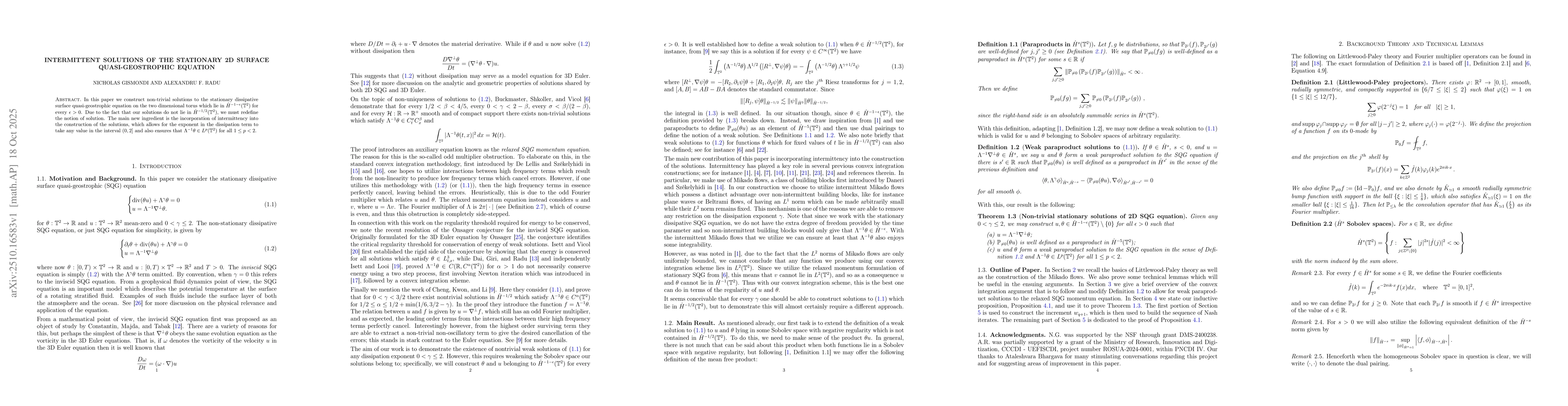 Thumbnail for Intermittent Solutions of the Stationary 2D Surface Quasi-Geostrophic
  Equation
