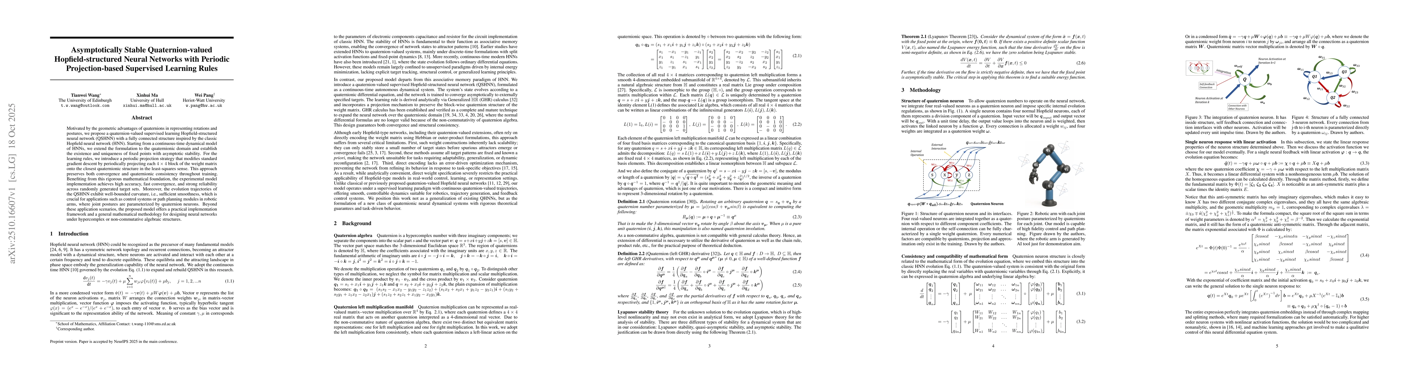 Thumbnail for Asymptotically Stable Quaternion-valued Hopfield-structured Neural
  Network with Periodic Projection-based Supervised Learning Rules
