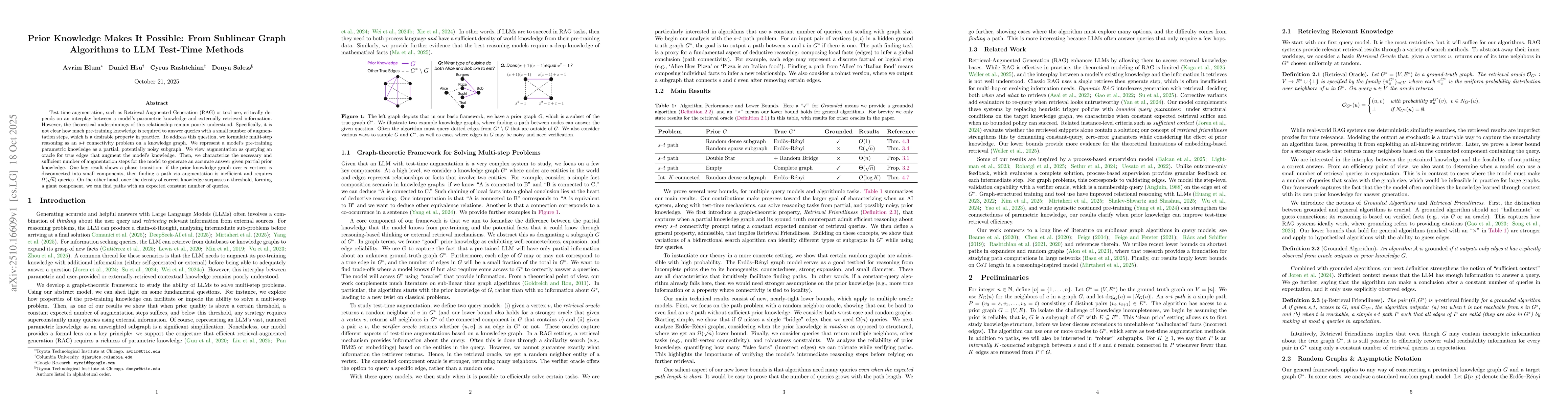 Thumbnail for Prior Makes It Possible: From Sublinear Graph Algorithms to LLM
  Test-Time Methods