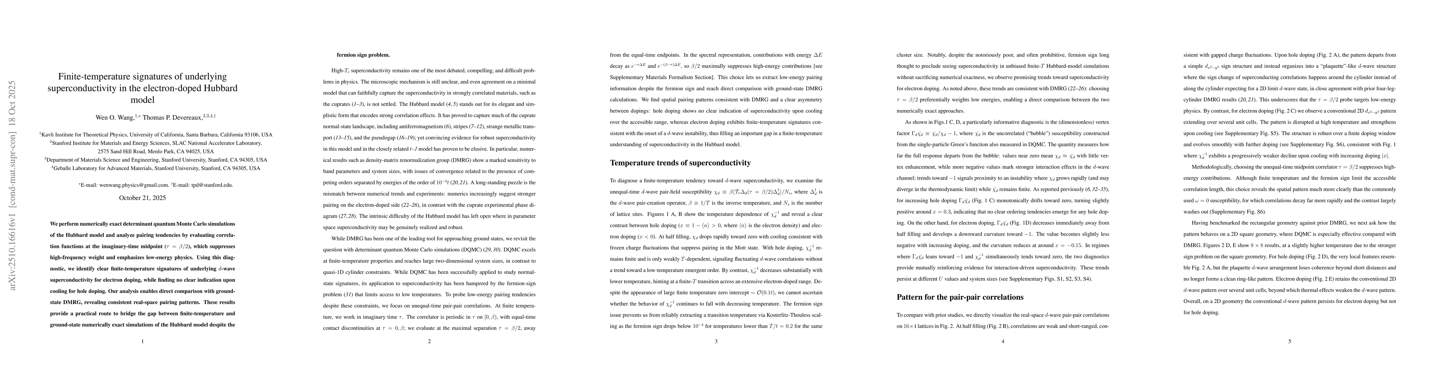 Thumbnail for Finite-temperature signatures of underlying superconductivity in the
  electron-doped Hubbard model