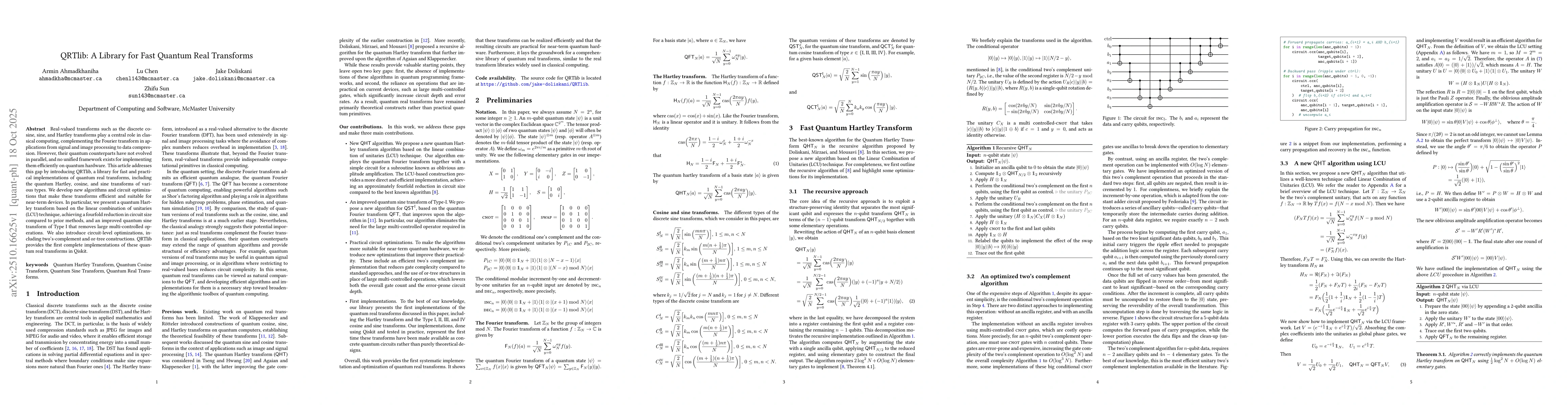 Thumbnail for QRTlib: A Library for Fast Quantum Real Transforms