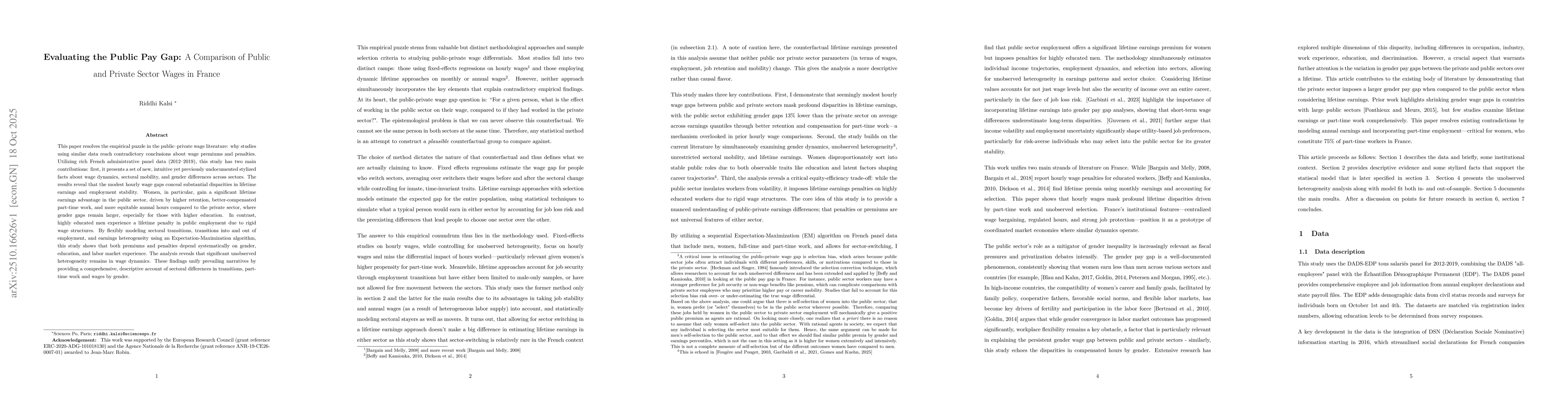 Thumbnail for Evaluating the Public Pay Gap: A Comparison of Public and Private Sector
  Wages in France