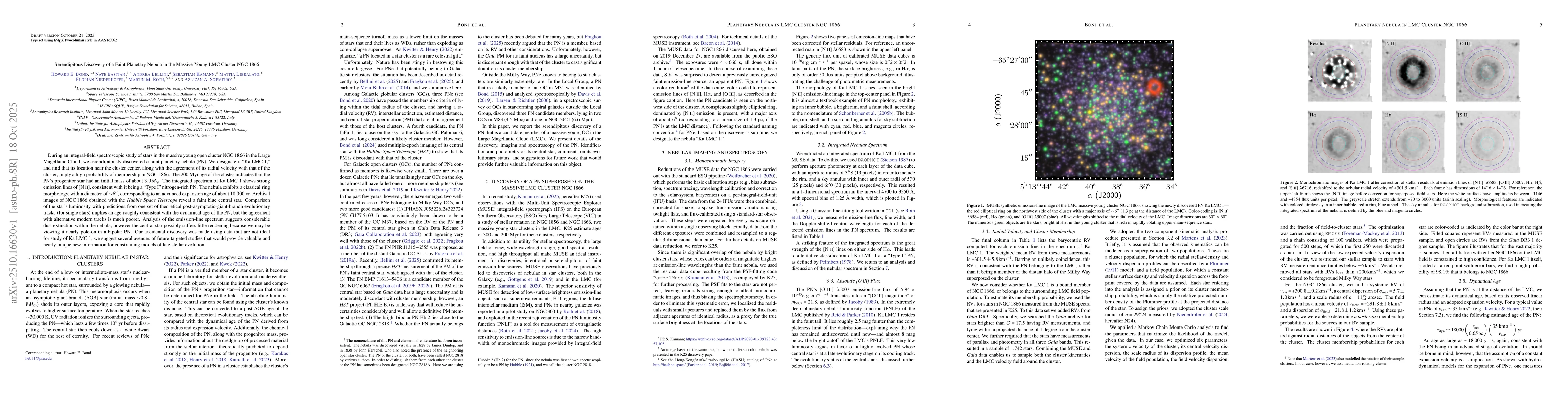 Thumbnail for Serendipitous Discovery of a Faint Planetary Nebula in the Massive Young
  LMC Cluster NGC 1866
