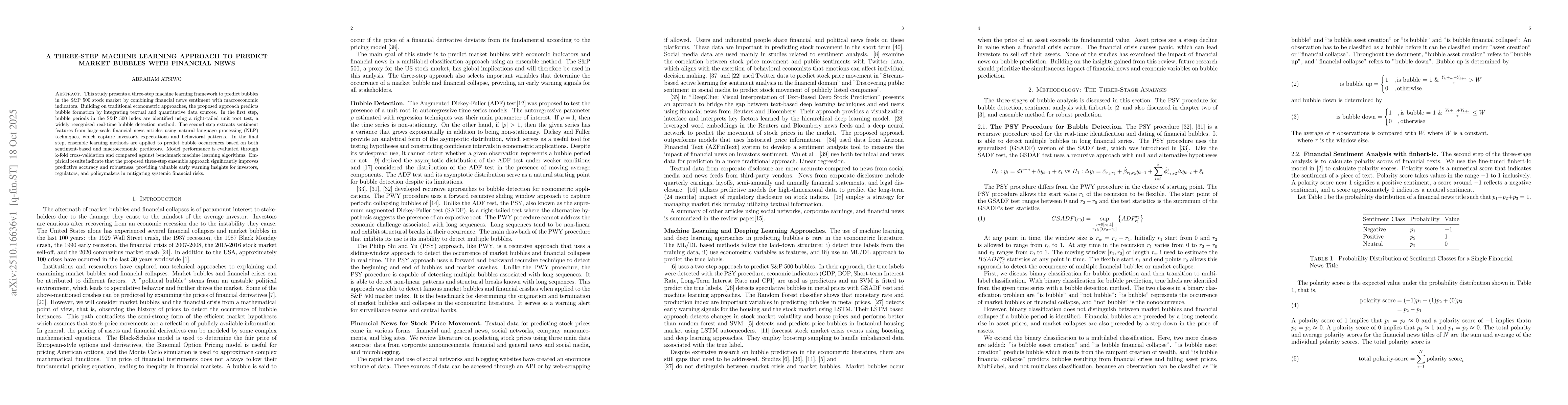 Thumbnail for A three-step machine learning approach to predict market bubbles with
  financial news