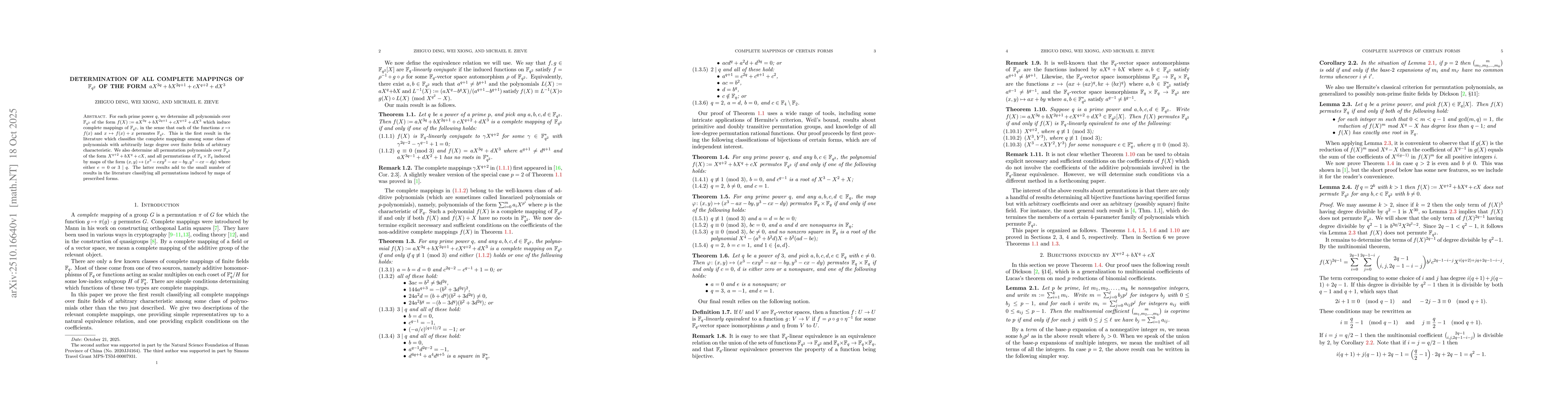 Thumbnail for Determination of all complete mappings of F_{q^2} of the form
  aX^{3q}+bX^{2q+1}+cX^{q+2}+dX^3