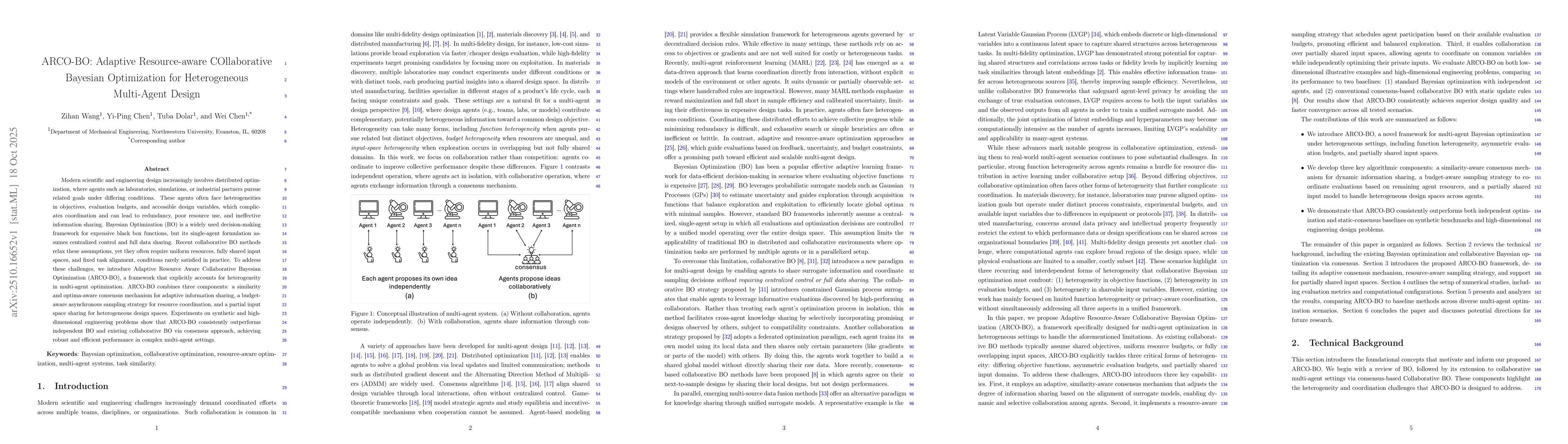 Thumbnail for ARCO-BO: Adaptive Resource-aware COllaborative Bayesian Optimization for
  Heterogeneous Multi-Agent Design
