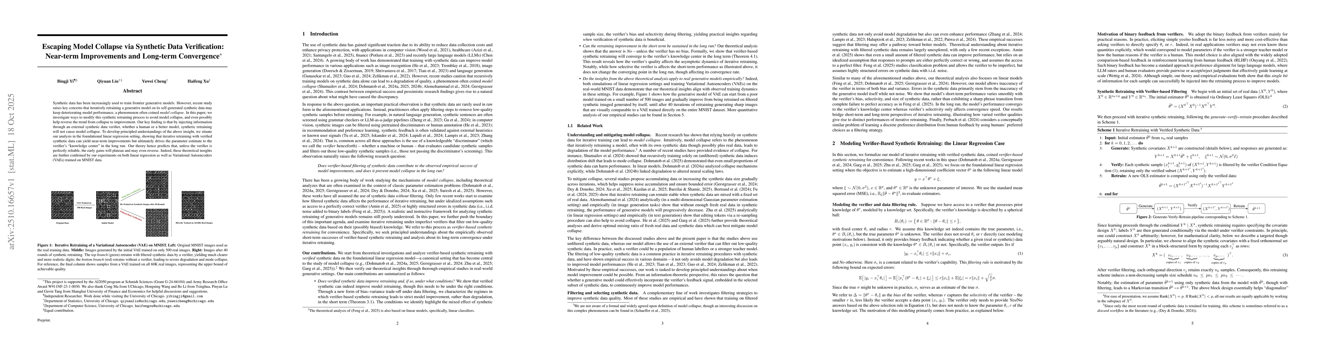 Thumbnail for Escaping Model Collapse via Synthetic Data Verification: Near-term
  Improvements and Long-term Convergence