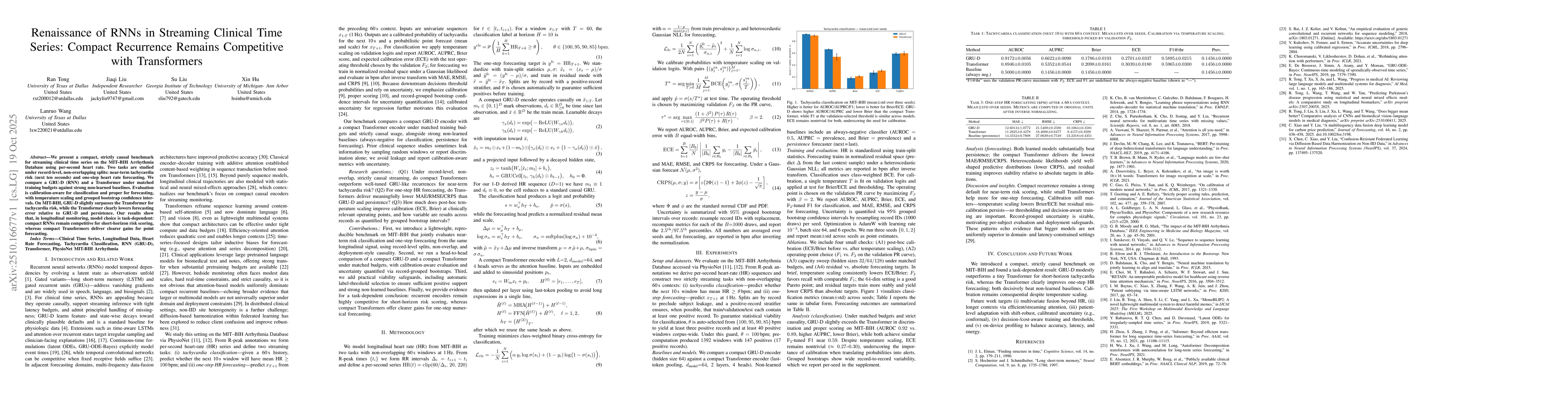 Thumbnail for Renaissance of RNNs in Streaming Clinical Time Series: Compact
  Recurrence Remains Competitive with Transformers