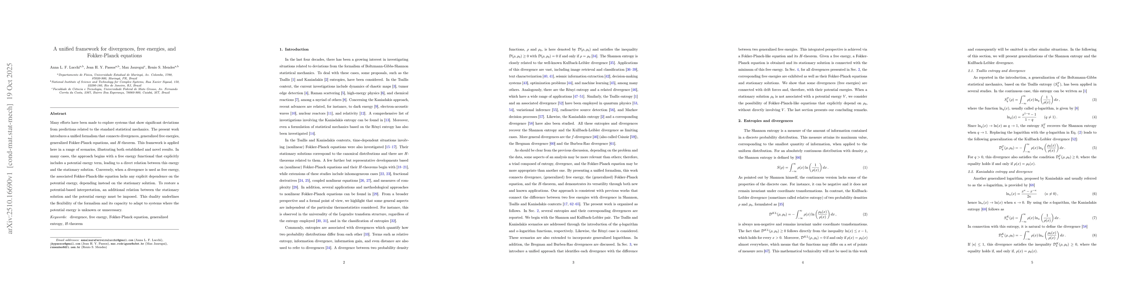 Thumbnail for A unified framework for divergences, free energies, and Fokker-Planck
  equations