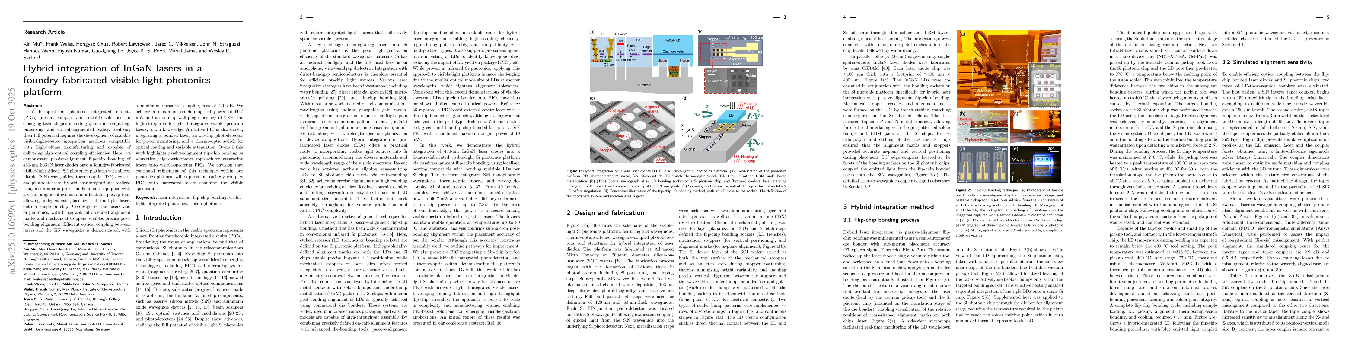 Thumbnail for Hybrid Integration of InGaN Lasers in a Foundry-Fabricated Visible-Light
  Photonics Platform