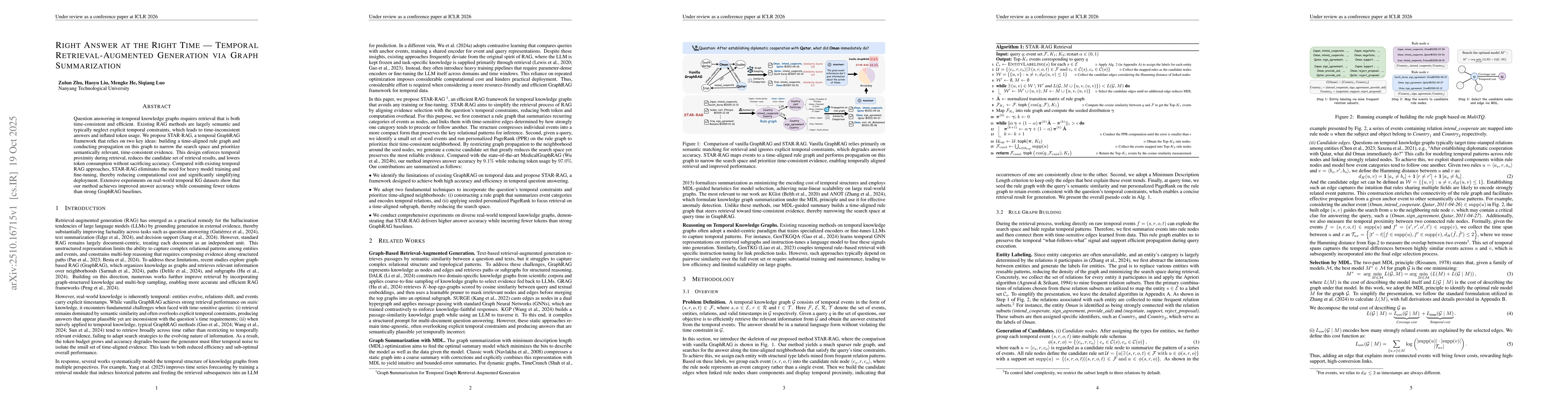 Thumbnail for Right Answer at the Right Time - Temporal Retrieval-Augmented Generation
  via Graph Summarization